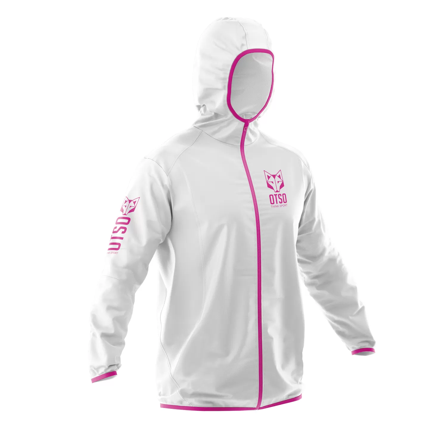 Online Waterproof Jacket - White & Fluo Pink Cortavientos
