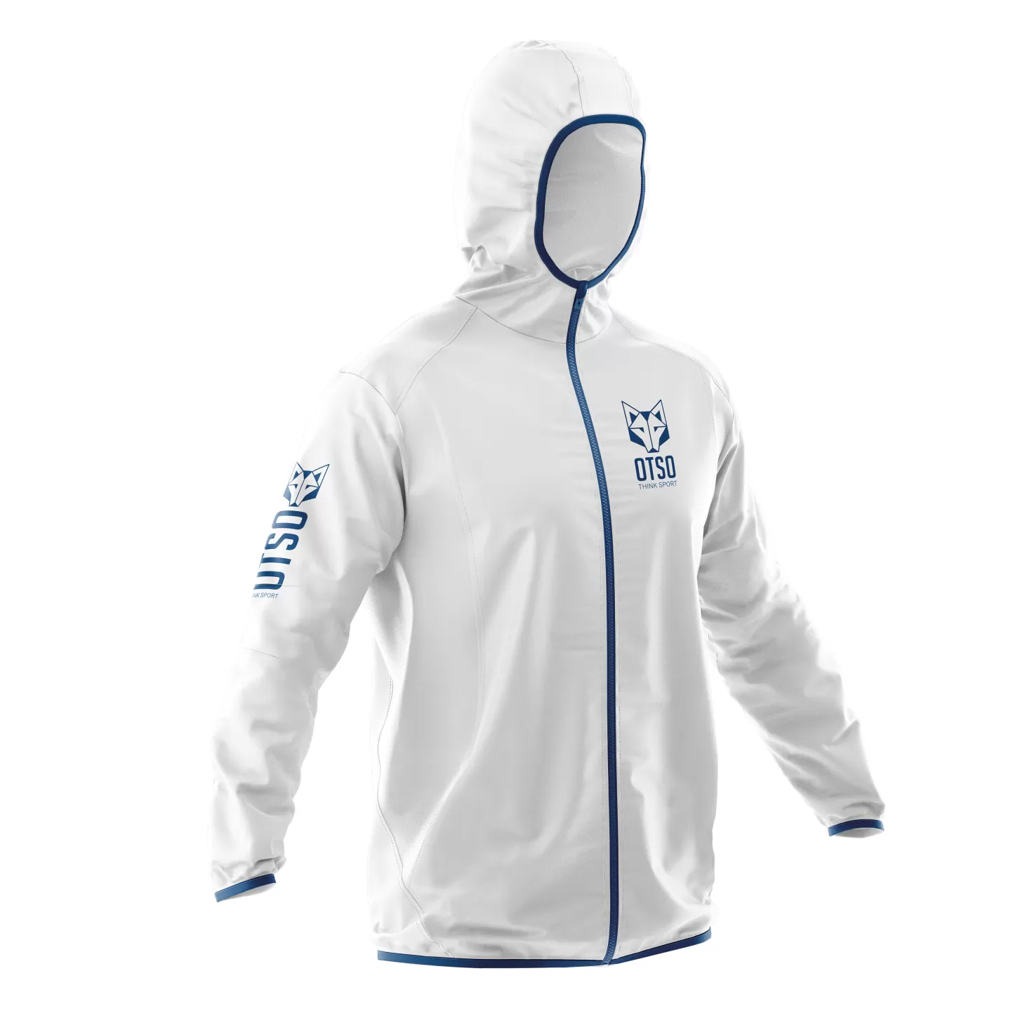 Shop Waterproof Jacket - White & Royal Blue Cortavientos